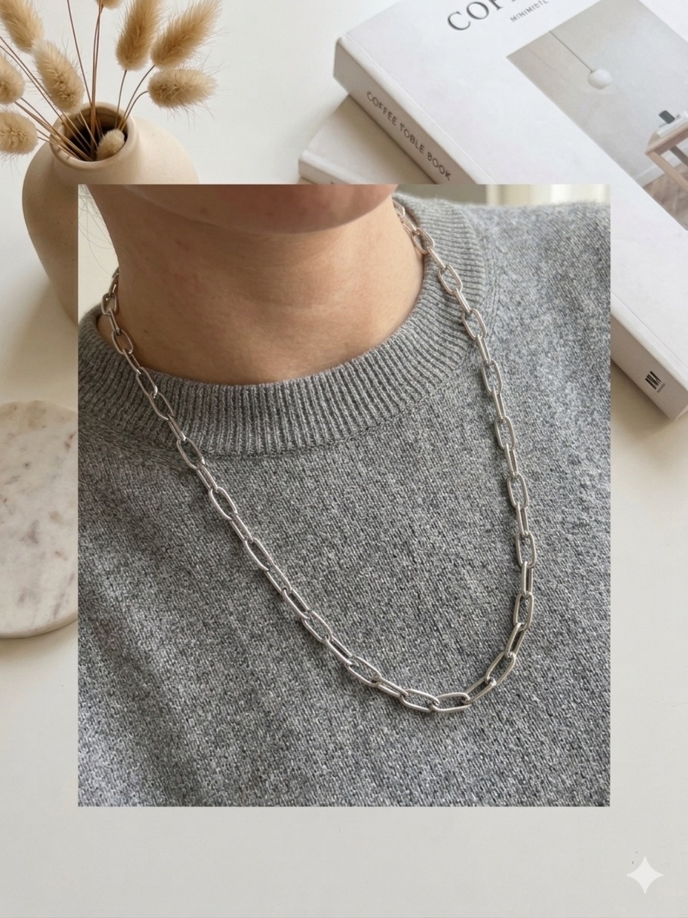 Polished Silver Link Chain Necklace Paperclip